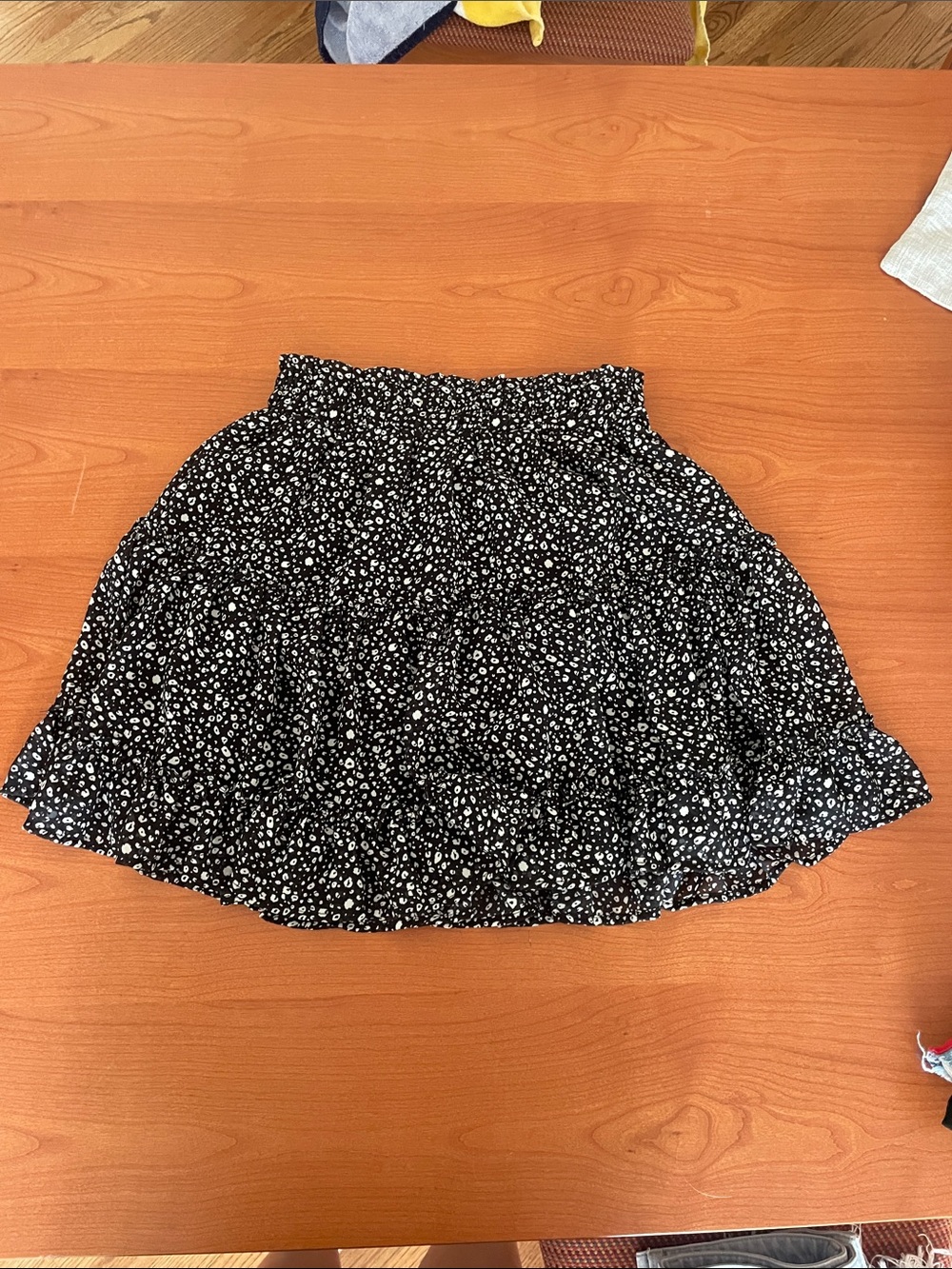 Black Floral Ruffle Tiered Mini Skirt